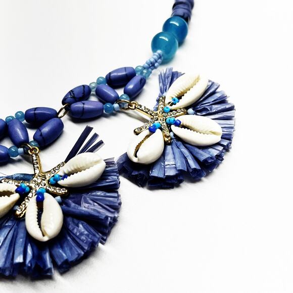 NEW Chico's Periwinkle Blue Shell Bib Statement Necklace - Picture 5 of 7